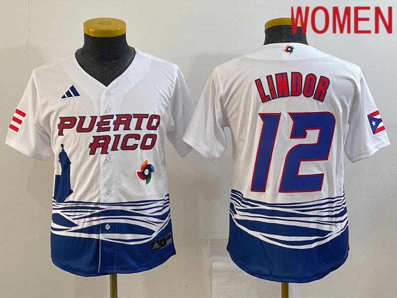 Women 2023 World Cub 12 Lindor White MLB Jersey7